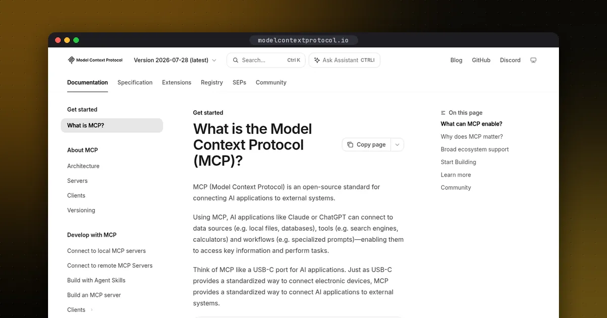 Screenshot of the Model Context Protocol website